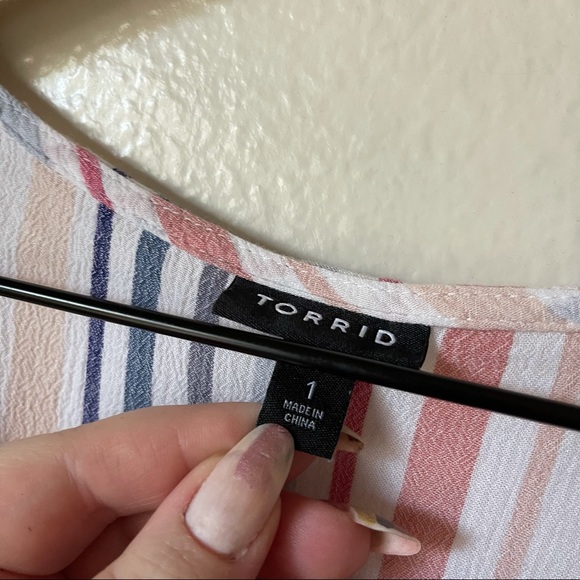 Torrid | Multi Stripe Gauze Button Front Blouse - Picture 4 of 7
